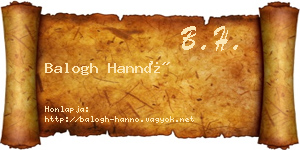 Balogh Hannó névjegykártya